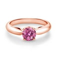 thumbnail image 2 of Gem Stone King 18K Rose Gold Plated Silver Ring Pink Round Moissanite (0.80 Cttw) (Size 8), 2 of 4