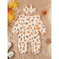 thumbnail image 5 of Hirigin Newborn Baby Girl Halloween Outfits Cotton Linen Puff Sleeve Ruffle Pumpkin Print One Piece Jumpsuit Romper Fall Clothes, 5 of 9