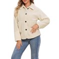 thumbnail image 1 of Chaqueta de piel sintética INSPIRE CHIC para mujer con cuello Peter Pan, abotonada, abrigo cálido y suave de invierno, talla XL, color beige, 1 of 6