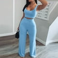 thumbnail image 3 of Ujnder Two Piece Sets for Women Summer Outfits Neck Tops Wide Leg Crop Pants Blue L, 3 of 3