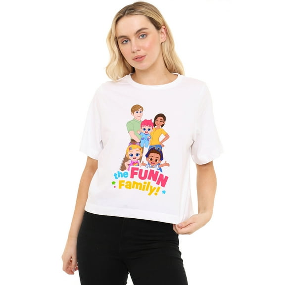 Bebefinn The Fun Family Women's Boxy Cropped T-Shirt Casual Graphic Tee
