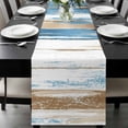 thumbnail image 2 of Blue Brown Table Runner 13x36 Inch Wood Grain Oil Painting Vintage Abstract Art Table Runner Non-Slip Dresser Scarves for Holiday Decorations, Party, Dinner and Gatherings, 1 Pack, 2 of 8