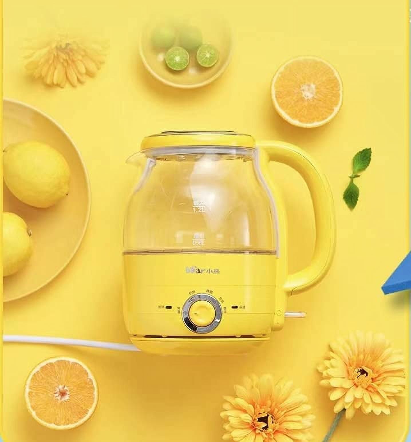 Bear 1.2L Electric Kettle, Electric BPA-Free Glass Kettle, Temperature Dial, Keep Warm Function, Cordless 360° Base, Auto Shut-Off Function – Quick Boil, Beige/Yellow, 1.2L