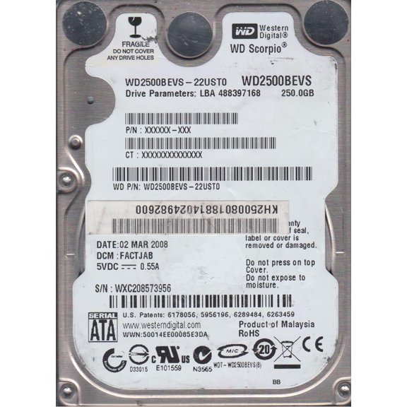 WD2500BEVS-22UST0, DCM FACTJAB, Western Digital 250GB SATA 2.5 Hard Drive