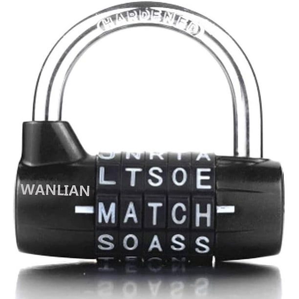 Cadenas Combinaison 5 Cadrans Noir 5 Letters Lock Code Lock Large