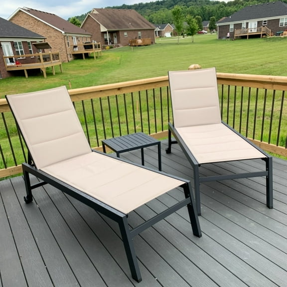 PURPLE LEAF Outdoor Chaise Lounge Set of 3 Aluminum Patio Lounge Chair with Wheels and Side Table Pool Chaise Lounge Chair for Outdoor Backyard Poolside Beige