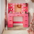 thumbnail image 5 of Homall Vanity Desk with Mirror, LED Lights & Power Outlet, Makeup Vanity Table with 7 Drawers & Shelves for Girls and Women, Dark Pink, 5 of 7