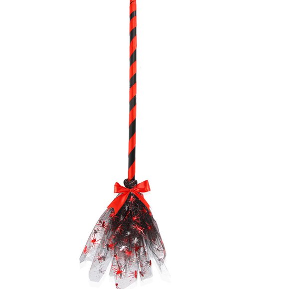 Witch Broomstick Kids Halloween Costume Prop – 90 cm Detachable Plastic Handle with Mesh Bristles, Red/Purple/Multicolor