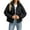 Black, variant on Stichou Womens Winter Cropped Puffer Jacket Hooded Zip Up Short Warm Quilted Puffer Coat Outerwear Black 2XL