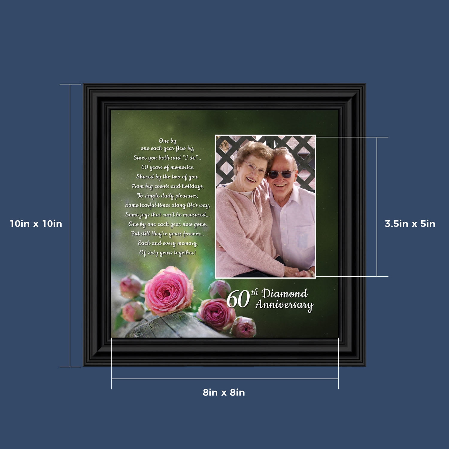 Diamond Anniversary, 60th Wedding Anniversary Gifts, Picture Frame 10x10 8615, Gray