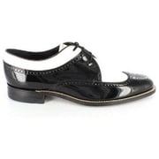 حذاء ستايسي آدامز للرجال دايتون أسود أبيض Wingtip أكسفورد جلد 00605-21 لامع