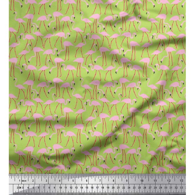 Soimoi Velvet Fabric Flamingo Bird Print Fabric by Yard 58 Inch Wide