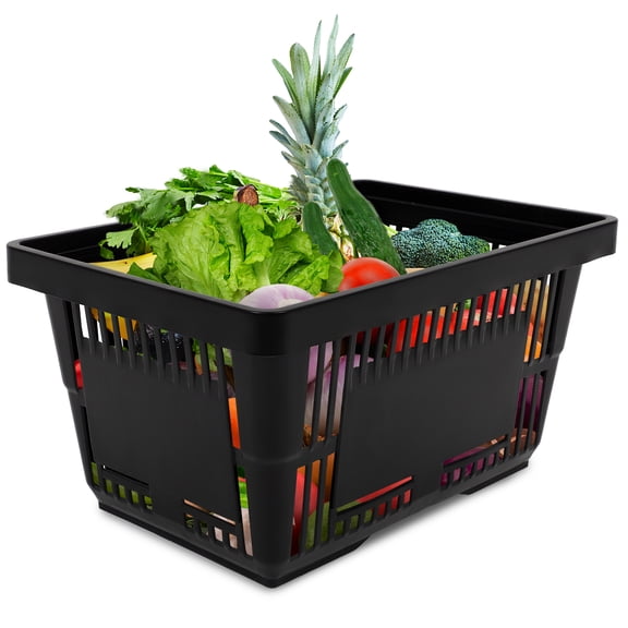 21L Shopping Basket Black Basket With Plastic Handles For Supermarket shop 12PCS