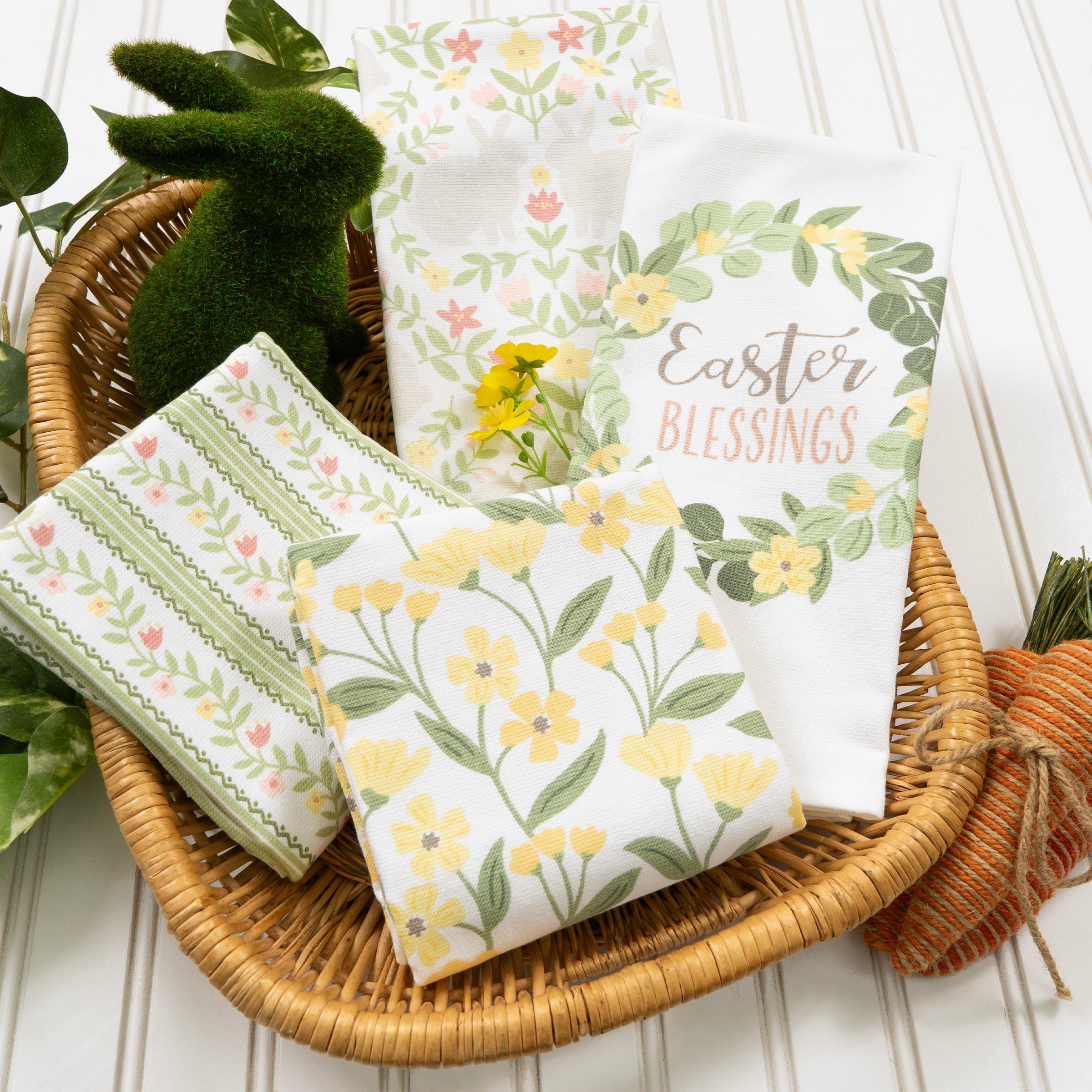 RITZ 100% Cotton Kitchen Towels, Easter Blessings Spring – Absorbent Dish Towels for Drying & Cleaning – Soft & Durable (Set of 4)