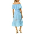 thumbnail image 3 of INSPIRE CHIC Women's Dress Flutter Sleeve Off The Shoulder Ruffle Lace Insert Maxi Dresses XL Light Blue, 3 of 8