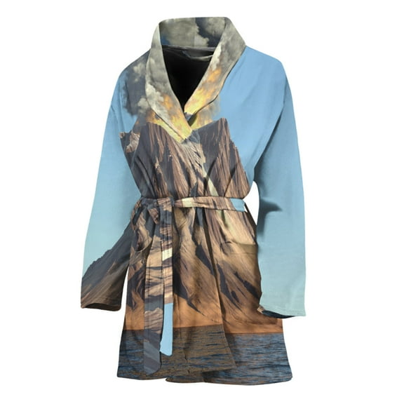 Volcanic Mountain Women Bathrobe One Size Univeral Fits, Mountain Fashion Lightweight Plush Fleece Long Robe For Women