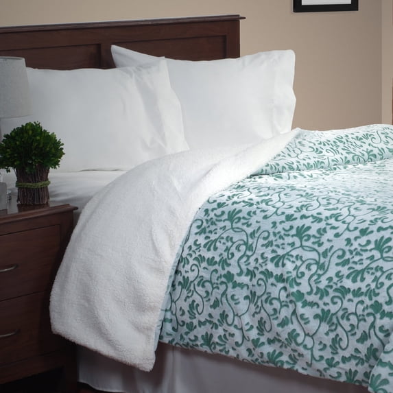 Lavish Home Botanical Etched Fleece Blanket with Sherpa