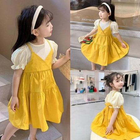 

Lovebay Toddler Girl Dress Summer Sundress Puff Sleeve A Line Ruffle Dresses 1-7 Years