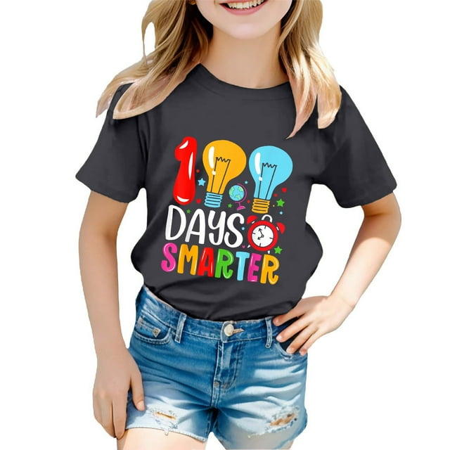 PMVFHDE Hauts Mignons pour Fille 2025 T-Shirt Robe Filles Hauts d'Été 2025 Maillots de Bain Filles Hauts Garçon et Fille Mode Décontractée Imprimé Col Rond Manches Courtes T-Shirt Haut Noir, 2-3 Ans