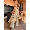 thumbnail image 6 of Women Ruffle Trim High Waisted Tassel Hem Flowy Pleated Boho Modest Wide Leg Pants  Color S, 6 of 7