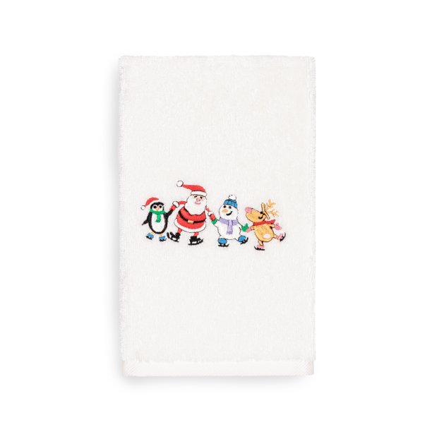 Linum Home Christmas Skating Party Embroidered White Turkish Cotton