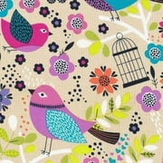 Fabri-Quilt Tweet Birds & Cages Beige 100% Cotton Fabric sold by the yard