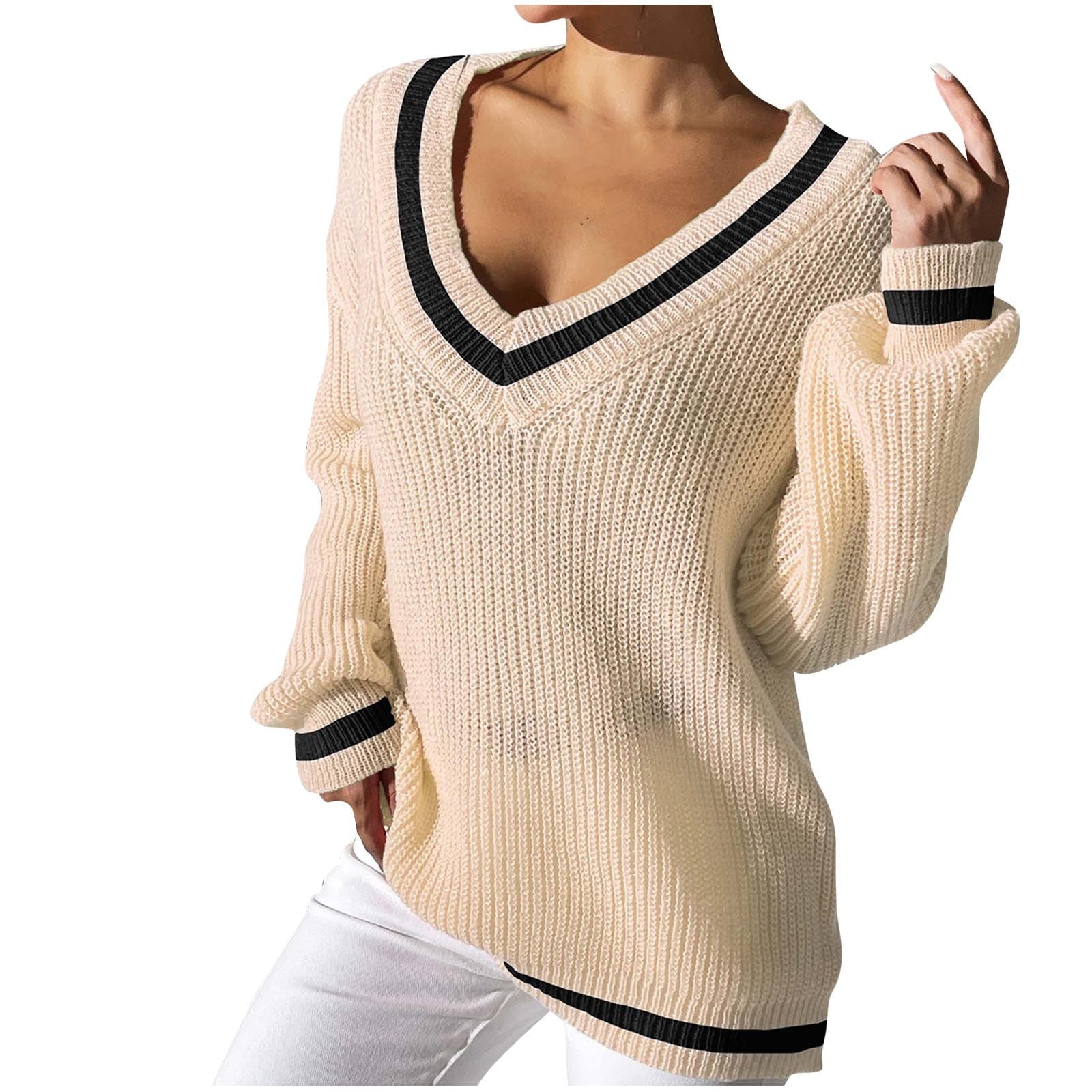 Tricoté Manches Longues Pull Femme Col V - Doux Et élégant Pour Automne-hiver Pull Tricoté élégant