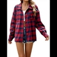thumbnail image 1 of Camisas de Franela con Botones para Mujer, Camisas A Cuadros de Larga, Blusa Informal de Negocios. Rojo L, 1 of 10
