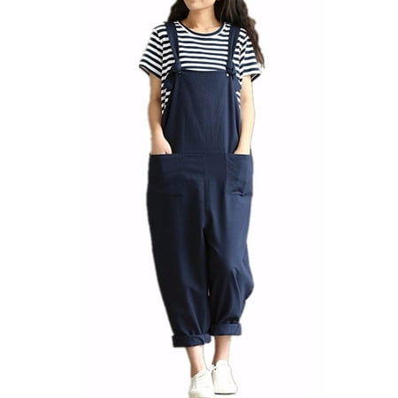 Womens Casual Loose Straps No Button Jumpsuit Dungaree Trousers Overalls