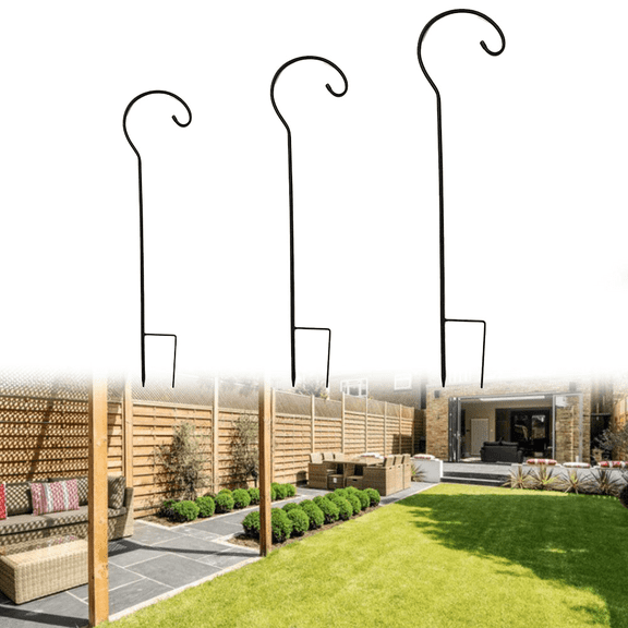 Fakrich Shepherd Hook 29.5 inch for Weddings, Hanging Solar Lights, Lanterns, Bird Feeders, Metal Hanger Hook (Black,29.5inch)