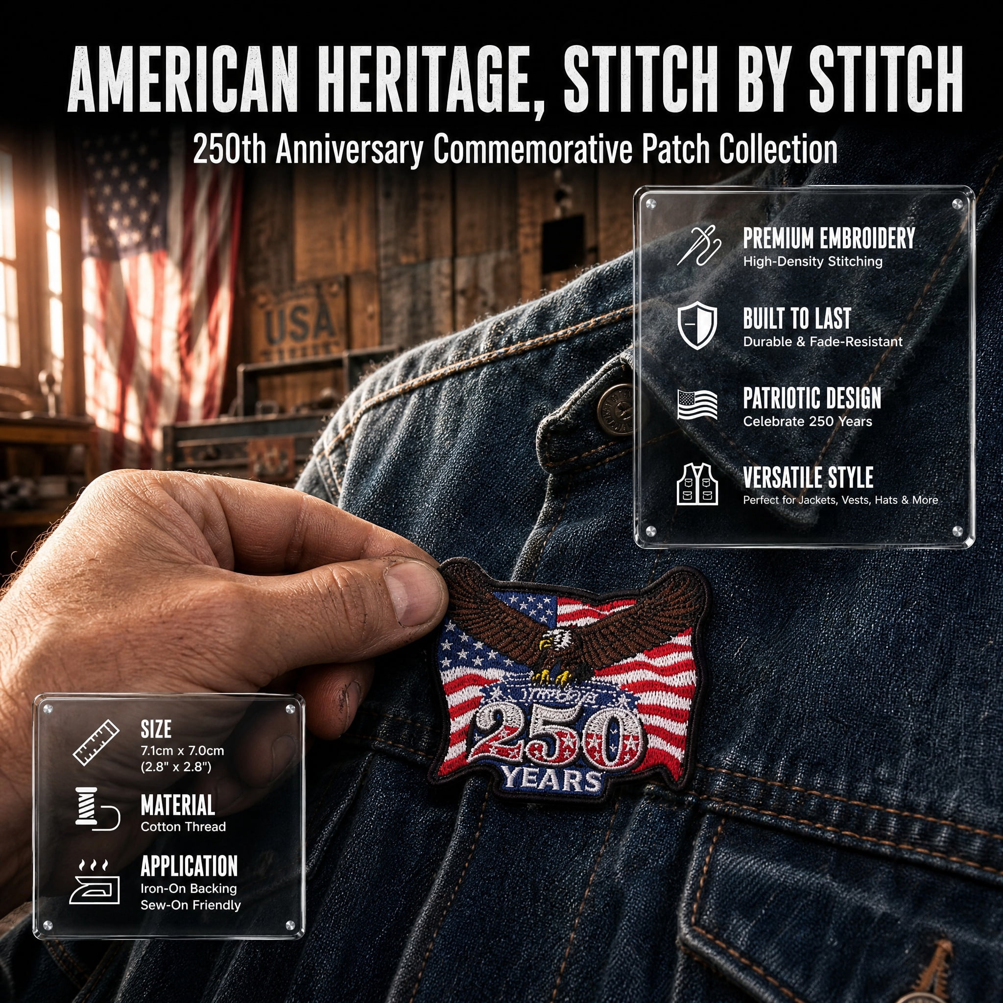 16 Pieces USA 250th Anniversary Iron On Patches, Patriotic Sew On Embroidered Patches, American Flag 1776-2026 Freedom Patches for Jackets Hats Backpacks Jeans