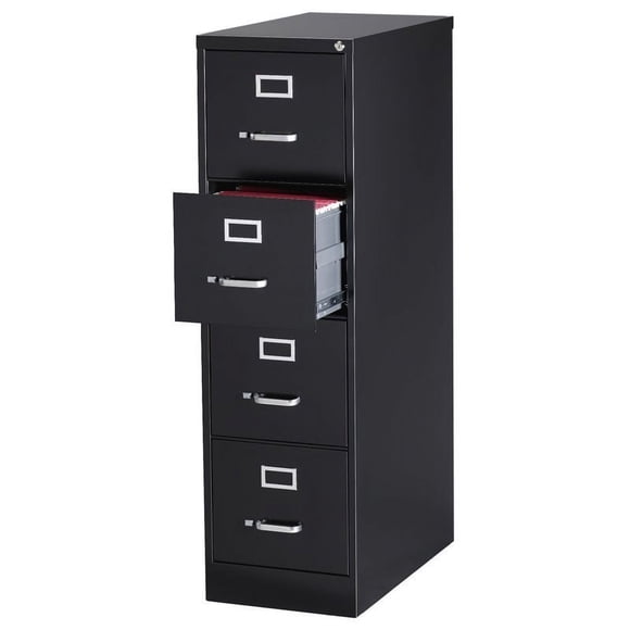 Pemberly Row 4 Drawer 26.5" Deep Letter File Cabinet in Black, Fully Assembled
