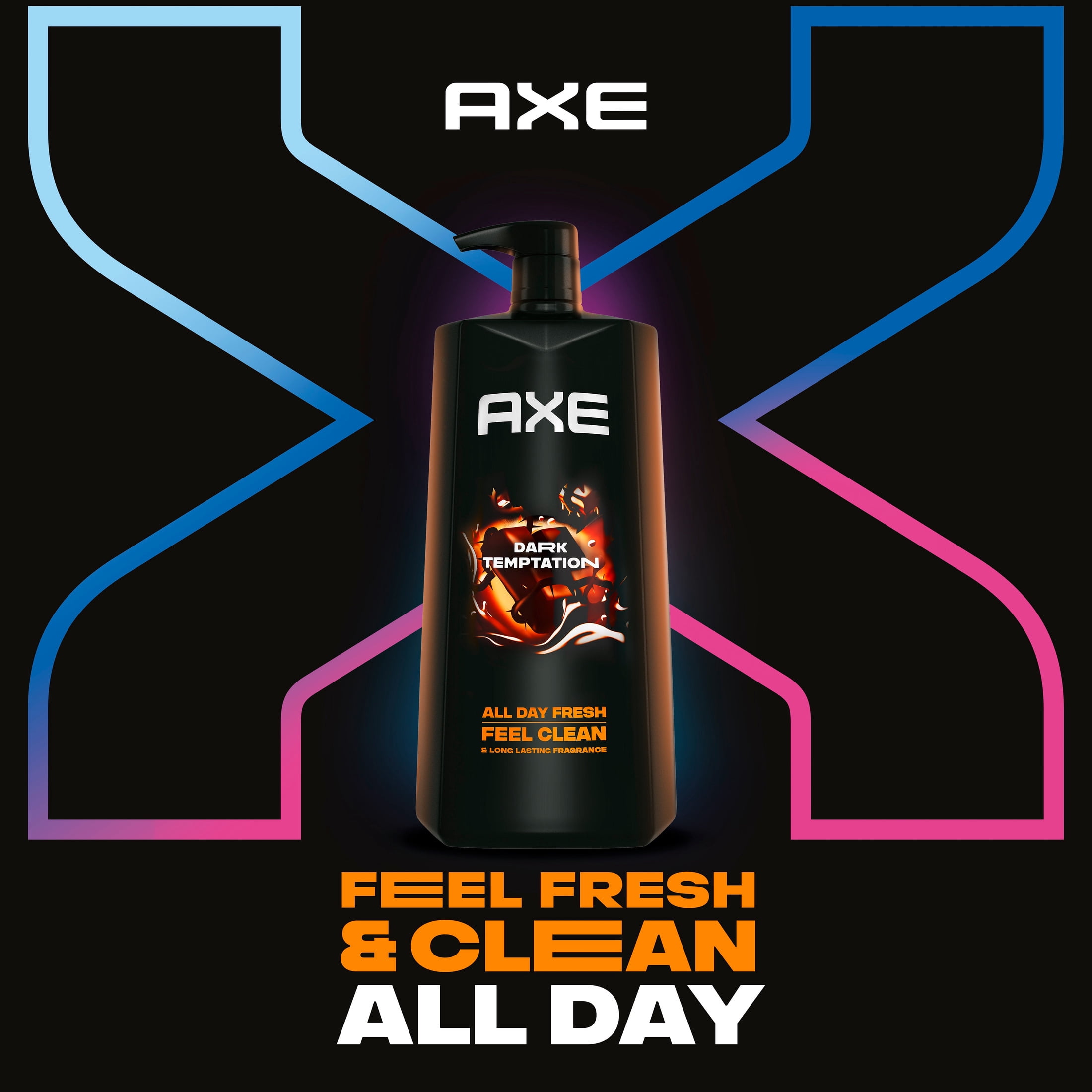 Axe Dark Temptation Body Wash For Men 12h Refreshing Scent Dark Chocolate Moisturizing Body Wash Pump with Plant Based Moisturizers, 32 fl oz