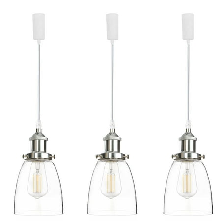 

FSLiving H-Type Track Lights Adjustable Wire Lamp Modern Pendant Lighting Fixtures w/ Clear Glass Shade for Kitchen Island Track System and Bulb Not Included Chrome Socket - 3 Pack