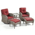 thumbnail image 2 of Opohoro 5-Piece Outdoor Conversation Set with Swivel Rocking Chairs, Ottomans & Side Tables, Gray/Red, 2 of 13