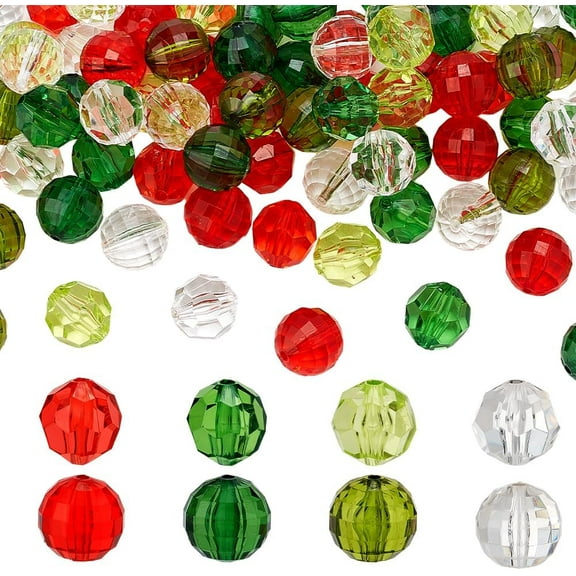 80pcs 20mm Faceted Beads 4 Colors Red Green Beads Round Acrylic Beads Loose Craft Beads Spacer Beads for Jewelry DIY Bracelets Hair Rope Decoration
