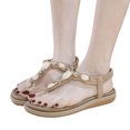 thumbnail image 1 of Sandalias Planas Casuales Con Diamantes Imitación Grandes Sandalias Playa en Forma T (Albaricoque 38), 1 of 9