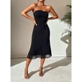 thumbnail image 4 of Black Solid Strapless Tube Midi Dress With Sheer Hem, Off-Shoulder Bodycon Summer Dress For Women, 4 of 7