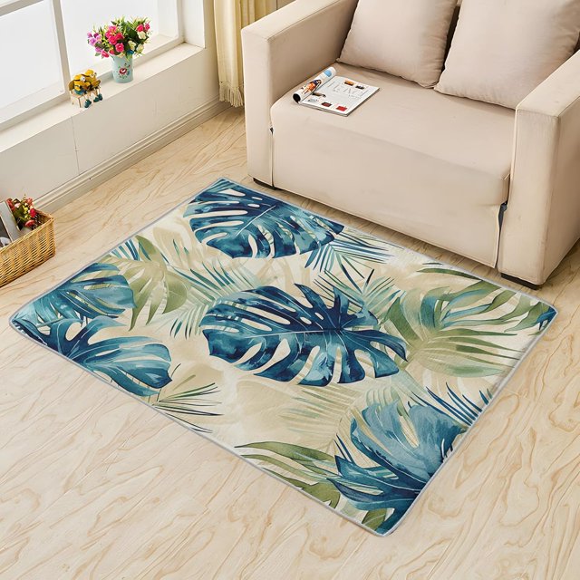 Monstera Leaf Rug 4x5 Area Rugs for Bedroom Living Room, Tropical Jungle Area Rug, Palm Leaf Carpet Machine Washable Non-Slip Rug, Soft Low Pile Area Rug, Indoor Decorative Rugs G&n05