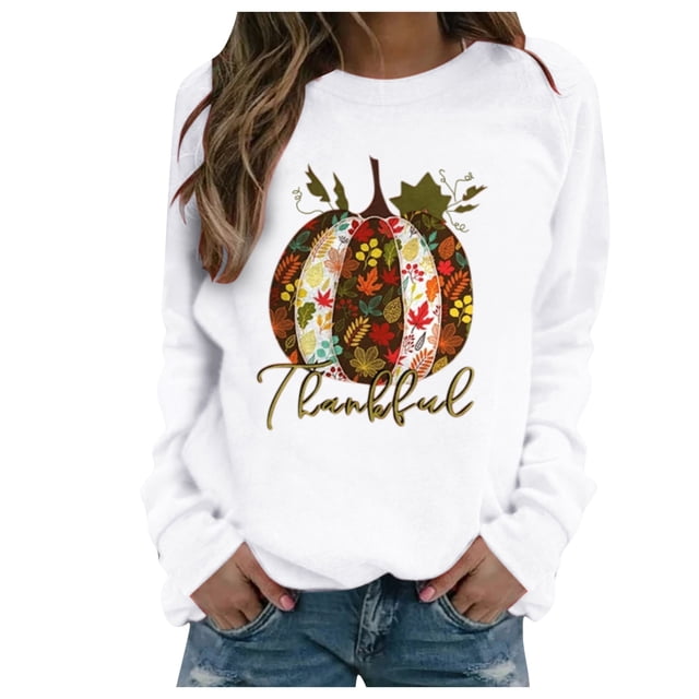Camisas de Acción de Gracias Para Mujer Sudadera de Manga Larga Con Estampado Blusa Informal Jersey Odeerbi ODB122544
