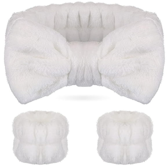 Minzimin 3 Pcs Face Wash Headband Wristband Set for Women Spa Bow Skincare Headband Soft Makeup Wrist Towel for Washing Face Hair Supplies