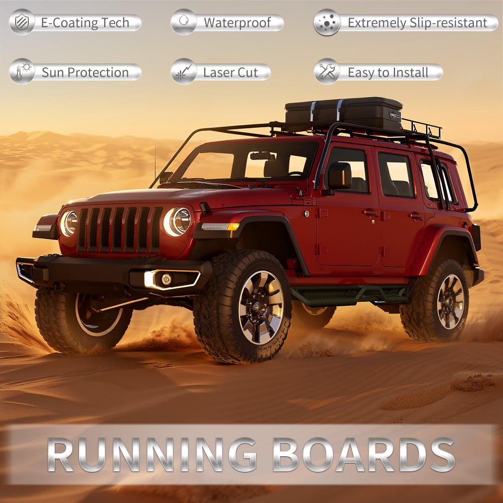 Running Boards Nerf Bars Side Steps Compatible with 2018-2026 Jeep Wrangler JL 4 Door 2PCS