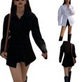 thumbnail image 4 of Txlixc Blusa casual femenina, cintura recortada, cuello de solapa de color sólido, chaqueta de botón de manga larga Txlixc moda, 4 of 4
