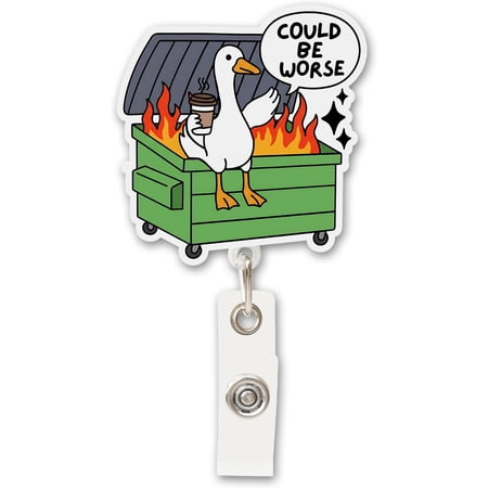 Funny Goose Nurse Badge Reel - "Could Be Worse" Dumpster Fire Goose Badge Holder with Retractable Clip, Cute ID Badge Reel for RN LPN CNA MA Students, Workers, Teachers & Doctors