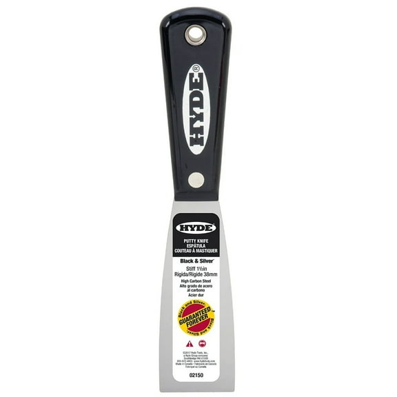1-1/2" Hyde 02150 Black & Silver Carbon Steel Stiff Putty Knife