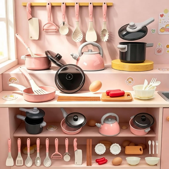Kids Pretend Play Kitchen Cookware Set,Toddler Play Pots Pans Utensils Stove with Play Food,Educational Imaginative Role Play Kitchen Toys,Birthday Gift for Toddler Boys Girls Ages 3 4 5 6 Years Old