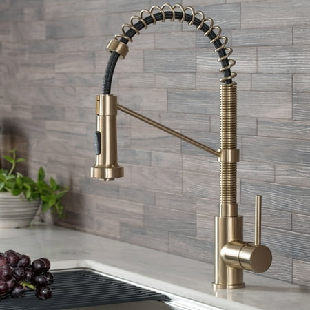 KRAUS Bolden™ Single Handle 18-Inch Commercial Kitchen Faucet with Dual Function Pull-Down Sprayhead in Brushed Gold Finish