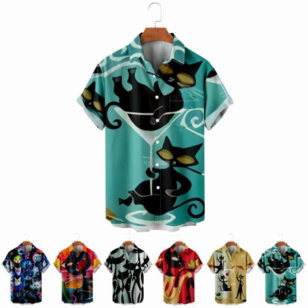 

LANLIN Youth Adult Cats Collared Shirt & Top with Chest Pocket Lightweight Bowling Shirts for Boys 5-14 Years