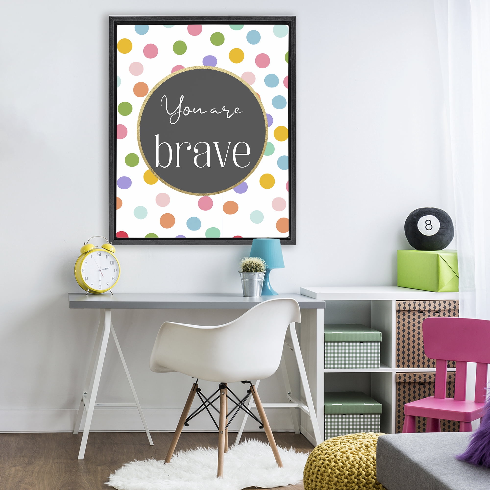 Stupell Industries You Are Brave Polka Dots Black Framed Floater Canvas Wall Art, design by Christine Simpson Art