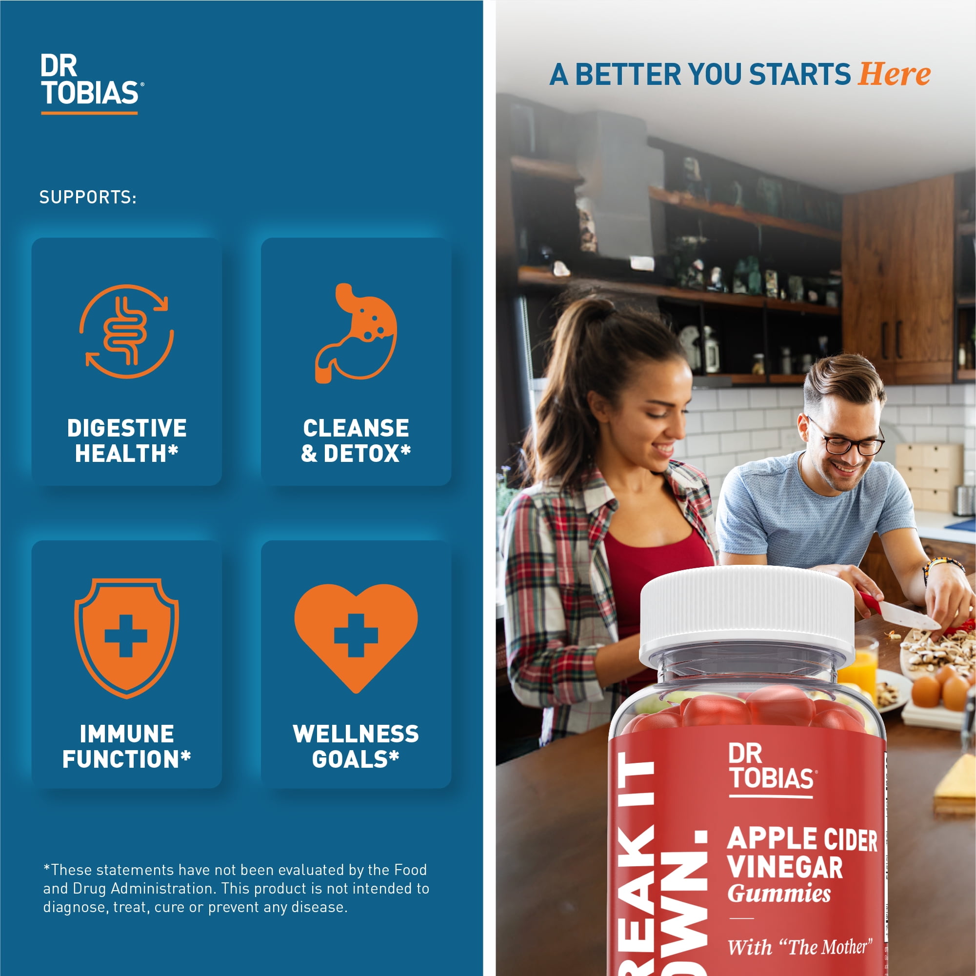 Dr. Tobias Apple Cider Vinegar Gummies, Includes 500 mg Apple Cider Vinegar With Mother, Folate, B12 & Iodine, Supports Gut Health, Cleanse & Detox, Vegan & Gluten-Free, 120 Gummies